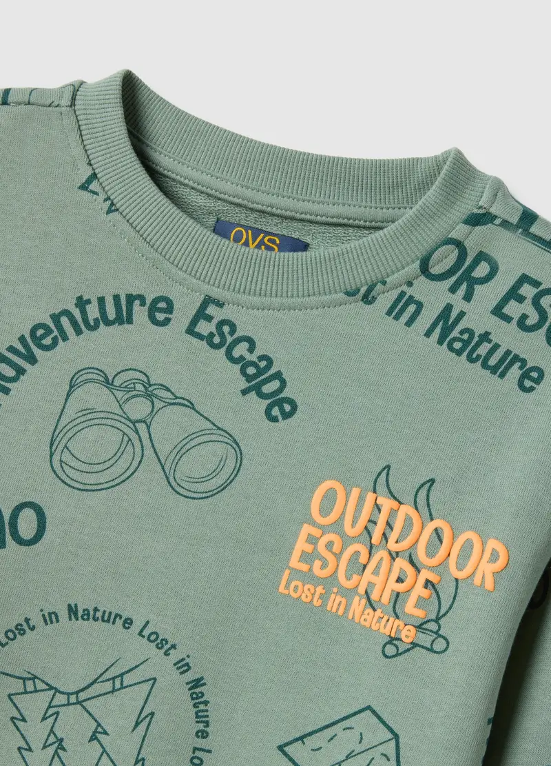 Felpa In Puro Cotone Verde Da Bambino Regular Fit Con Stampa, Verde miniatura 3