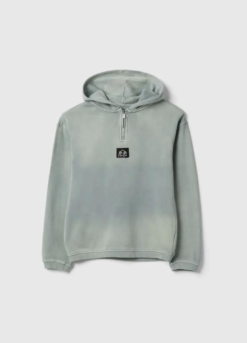 Felpa In Puro Cotone Verde Tiedye Da Ragazzo Oversize Fit, Bambino, Verde