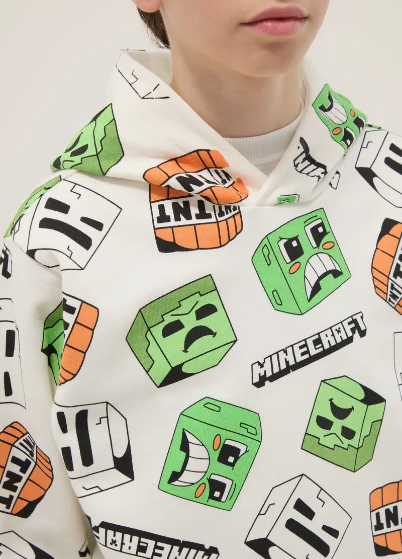 Felpa Multicolor Con Cappuccio In Misto Cotone Con Stampa Minecraft Per Ragazzi, Bambino, Multicolor miniatura 3