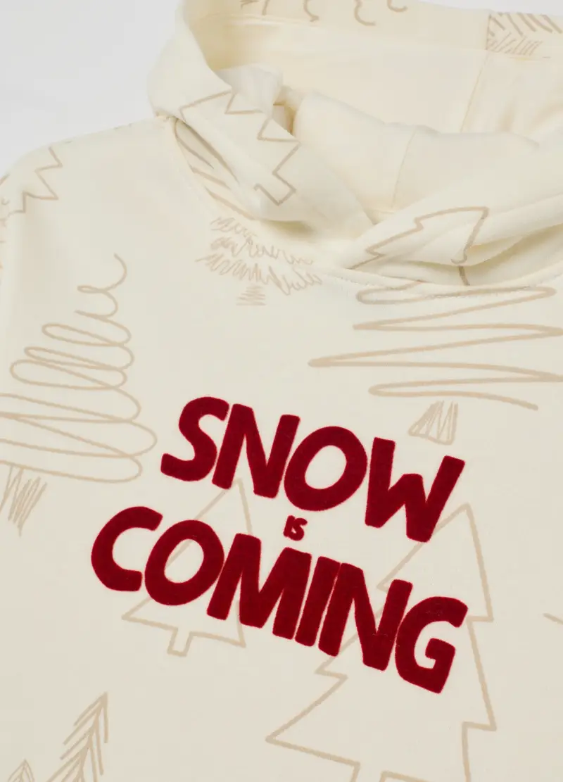 Felpa Natalizia Beige Da Bambino In Puro Cotone Regular Fit Con Stampa, Beige miniatura 3