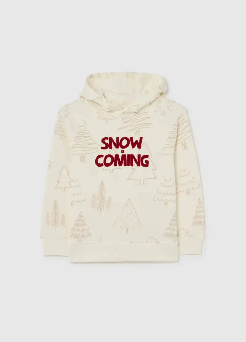 Felpa Natalizia Beige Da Bambino In Puro Cotone Regular Fit Con Stampa, Beige