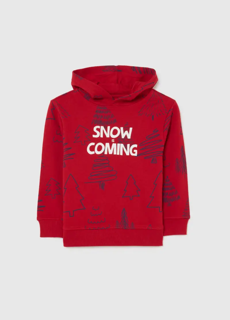 Felpa Natalizia Rossa Da Bambino In Puro Cotone Regular Fit Con Stampa, Rosso