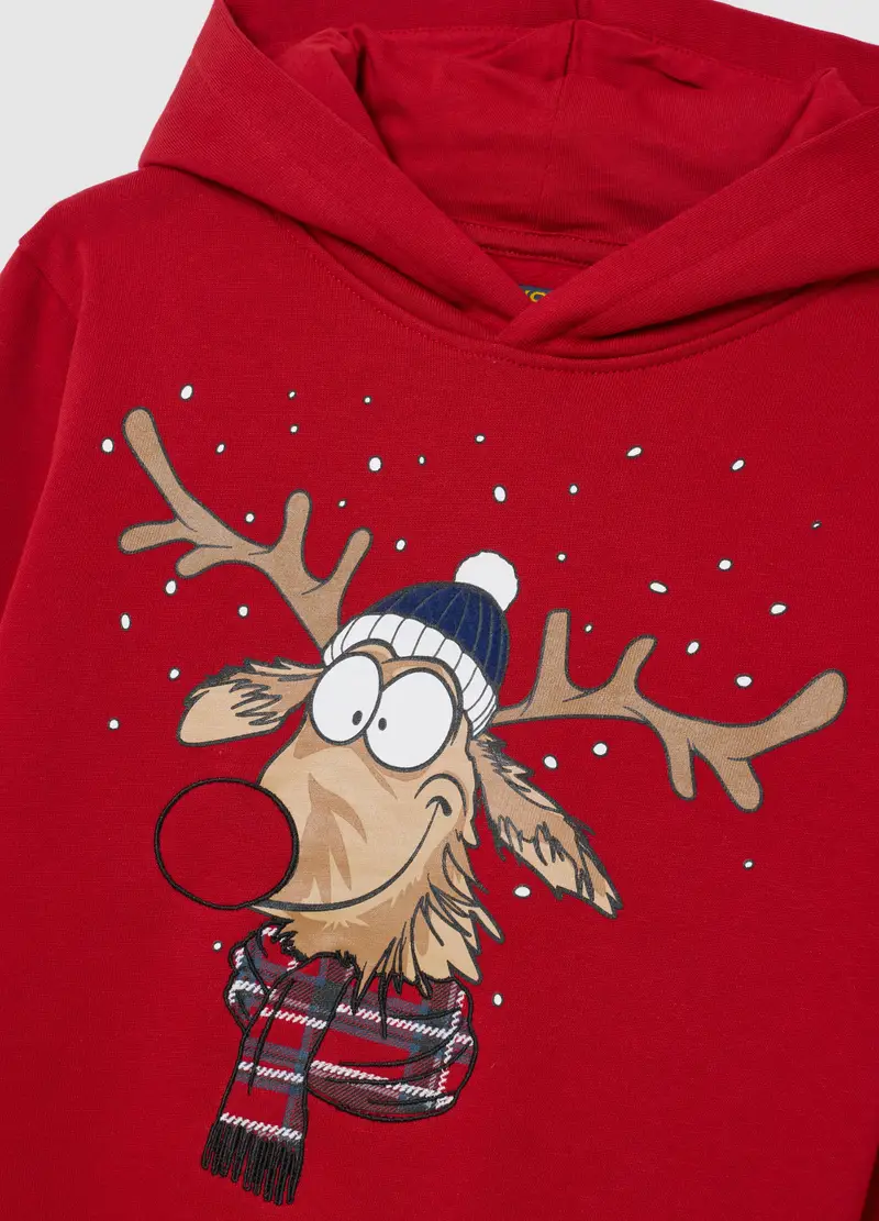 Felpa Natalizia Rossa Da Bambino In Puro Cotone Regular Fit Con Stampa, Rosso miniatura 3
