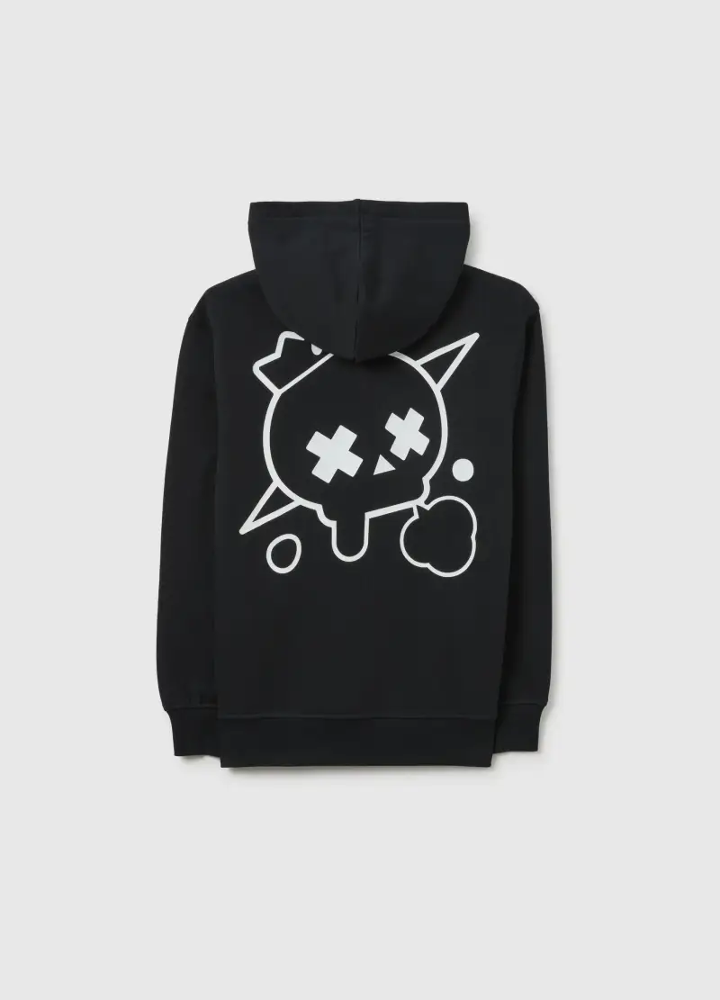 Felpa Nera Con Cappuccio Da Bambino In Puro Cotone Vestibilità Over, Nero miniatura 2