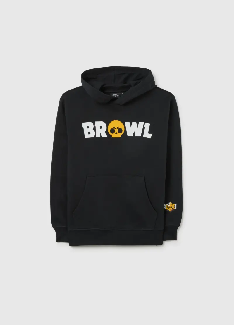 Felpa Nera Con Cappuccio Da Bambino In Puro Cotone Vestibilità Over, Nero