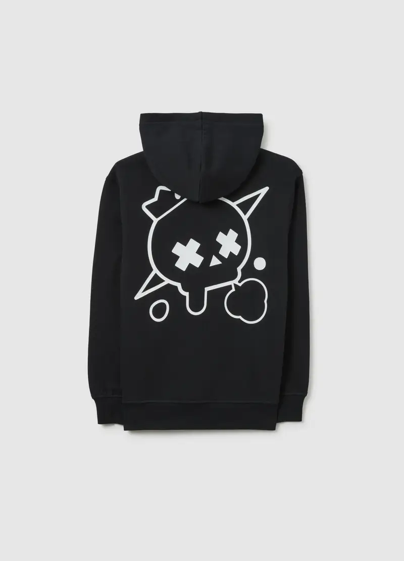 Felpa Nera Con Cappuccio Da Bambino In Puro Cotone Vestibilità Over, Nero miniatura 2