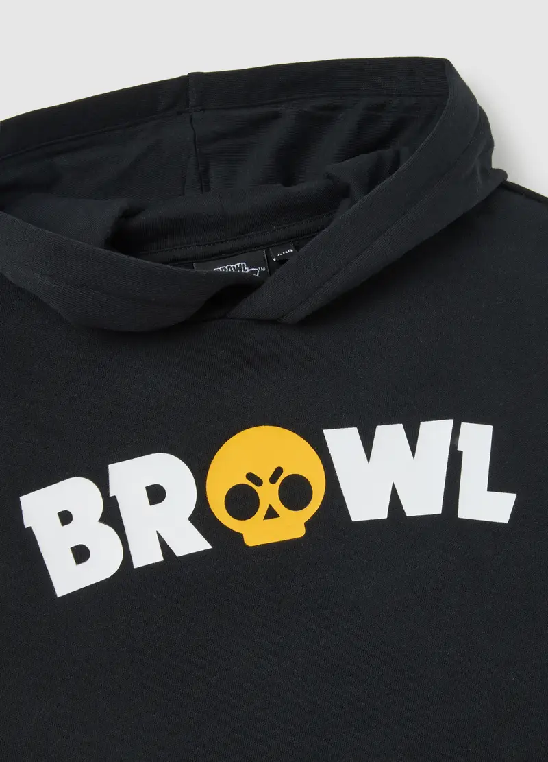 Felpa Nera Con Cappuccio Da Bambino In Puro Cotone Vestibilità Over, Nero miniatura 3