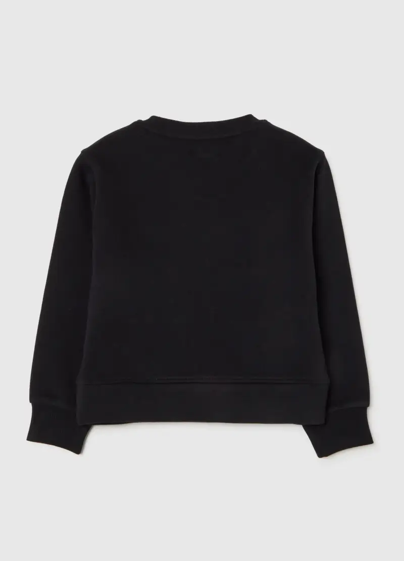 Felpa Nera Da Bambina In Puro Cotone Con Stampa Corona Regular Fit, Nero miniatura 2