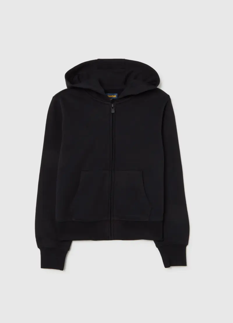 Felpa Nera Da Ragazza In Puro Cotone Regular Fit Con Zip, Bambina, Nero