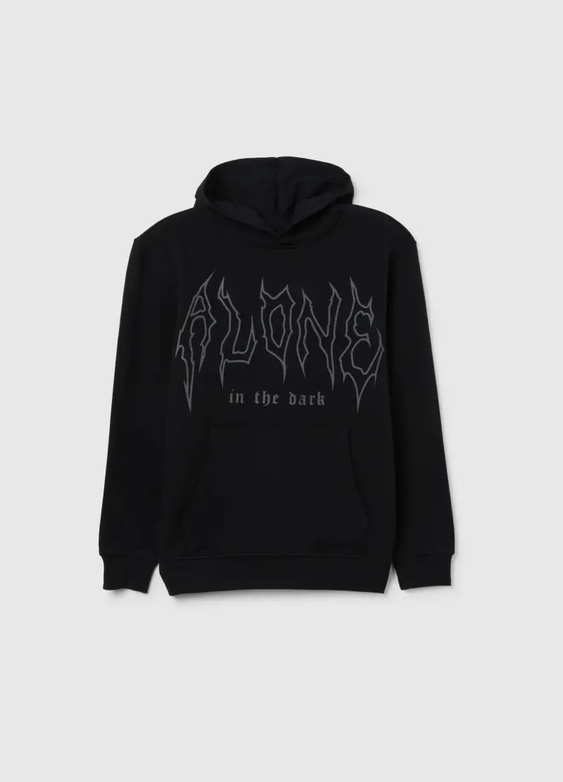 Felpa Nera Da Ragazzo In Puro Cotone Regular Fit Con Scritta, Bambino, Nero