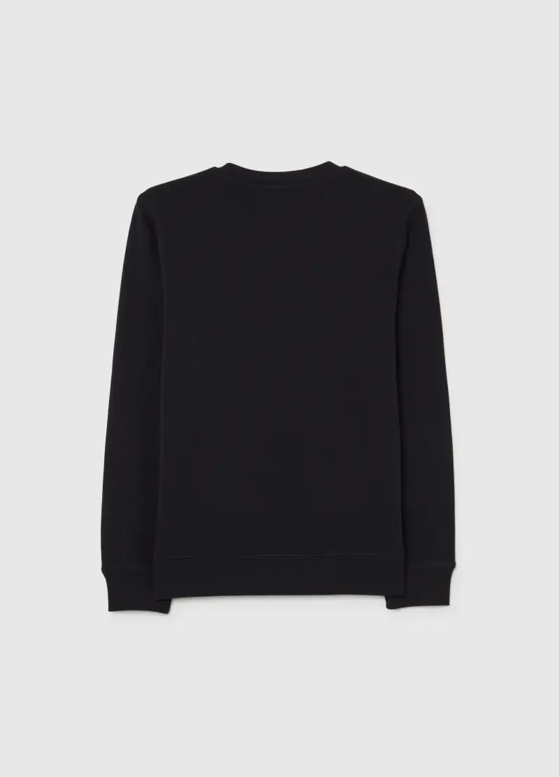 Felpa Nera Da Ragazzo In Puro Cotone Regular Fit Con Stampa Ski, Bambino, Nero miniatura 2