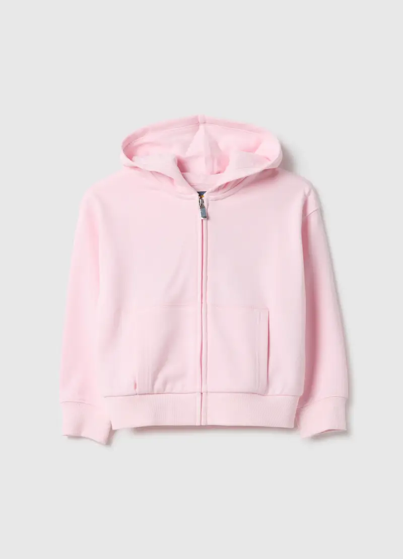 Felpa Rosa Con Cappuccio E Zip Da Bambina In Puro Cotone Regular Fit, Rosa