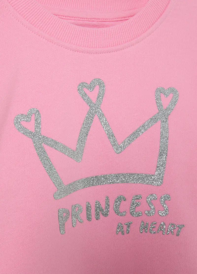 Felpa Rosa Da Bambina In Puro Cotone Con Stampa Corona Regular Fit, Rosa miniatura 3