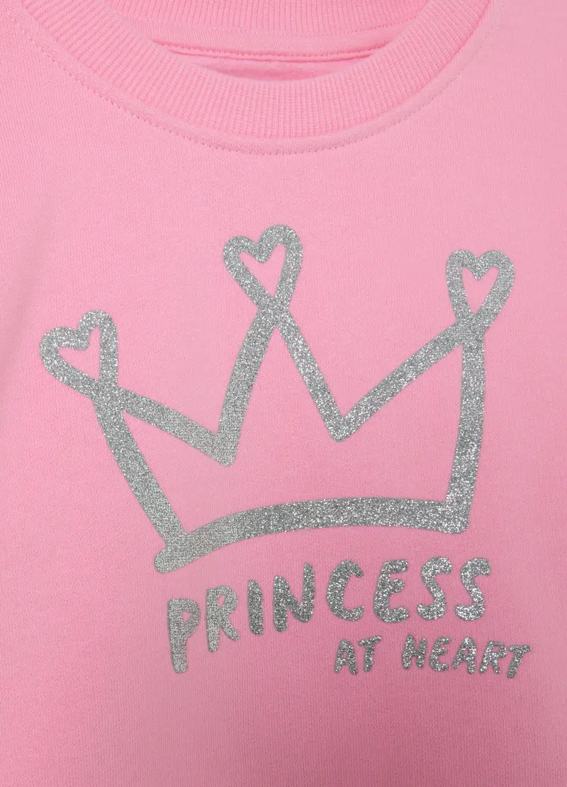 Felpa Rosa Da Bambina In Puro Cotone Con Stampa Corona Regular Fit, Rosa miniatura 3