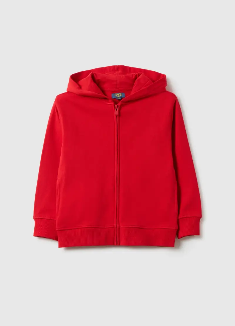Felpa Rossa Con Cappuccio Da Bambino In Puro Cotone Regular Fit, Rosso