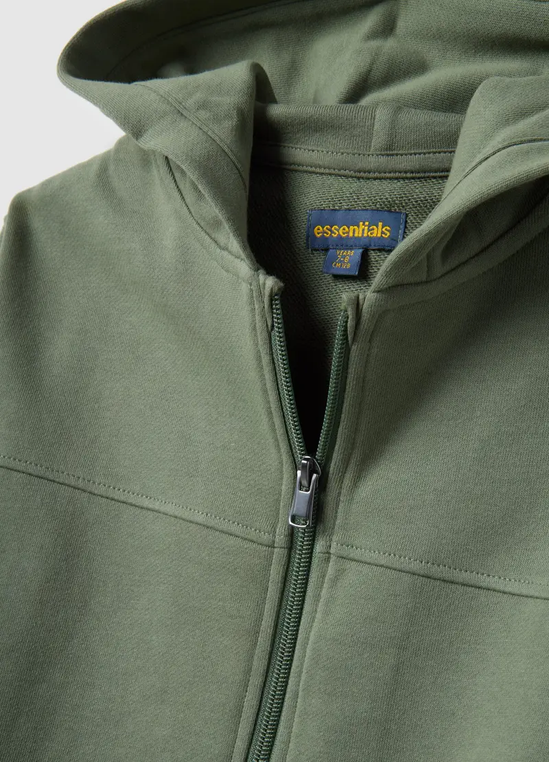Felpa Verde Con Cappuccio E Zip Da Bambino In Puro Cotone Regular Fit, Verde miniatura 3