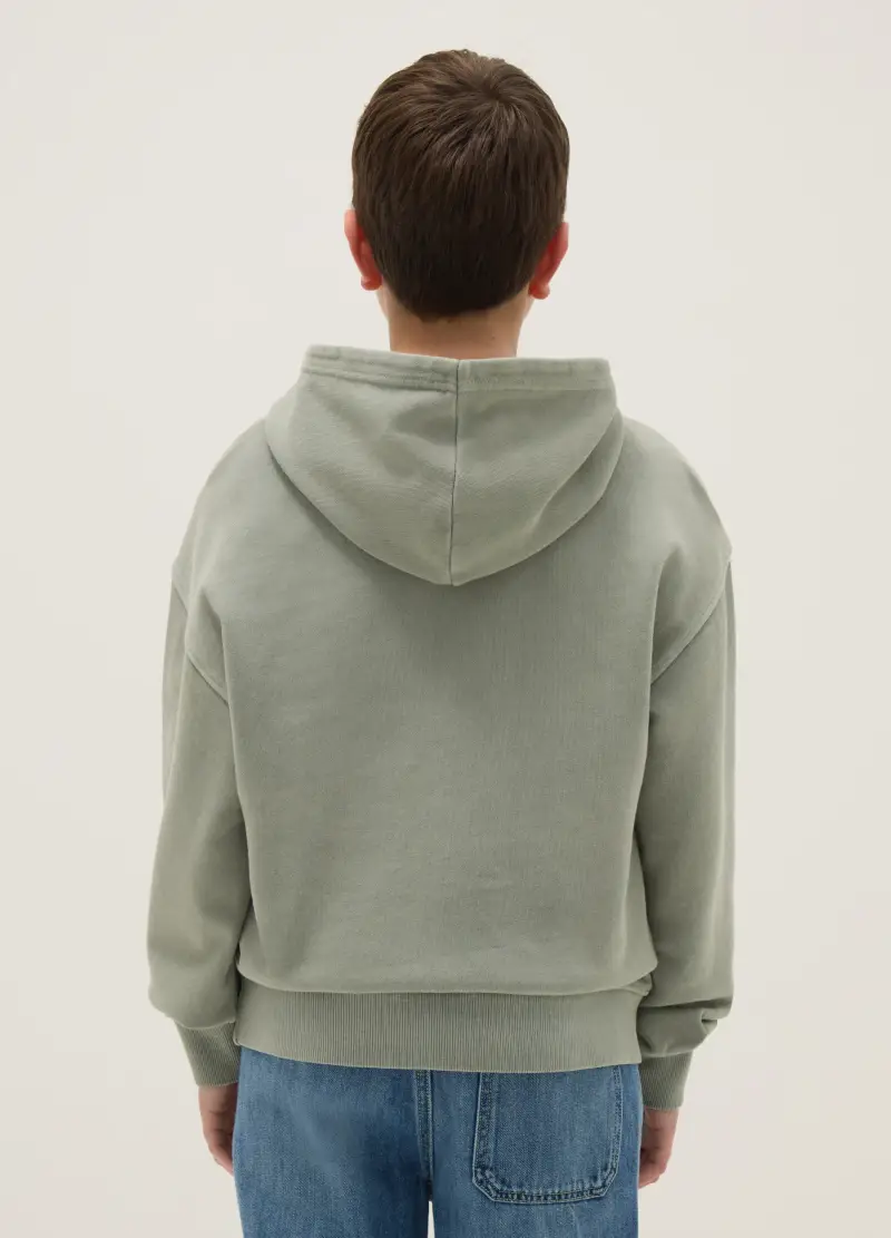 Felpa Verde Da Ragazzo In Puro Cotone Oversize Fit Con Cappuccio, Bambino, Verde miniatura 2
