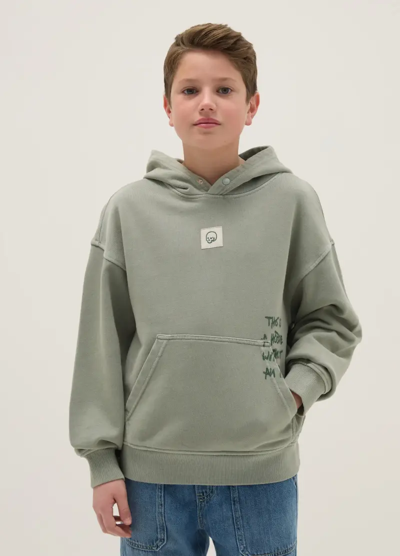 Felpa Verde Da Ragazzo In Puro Cotone Oversize Fit Con Cappuccio, Bambino, Verde