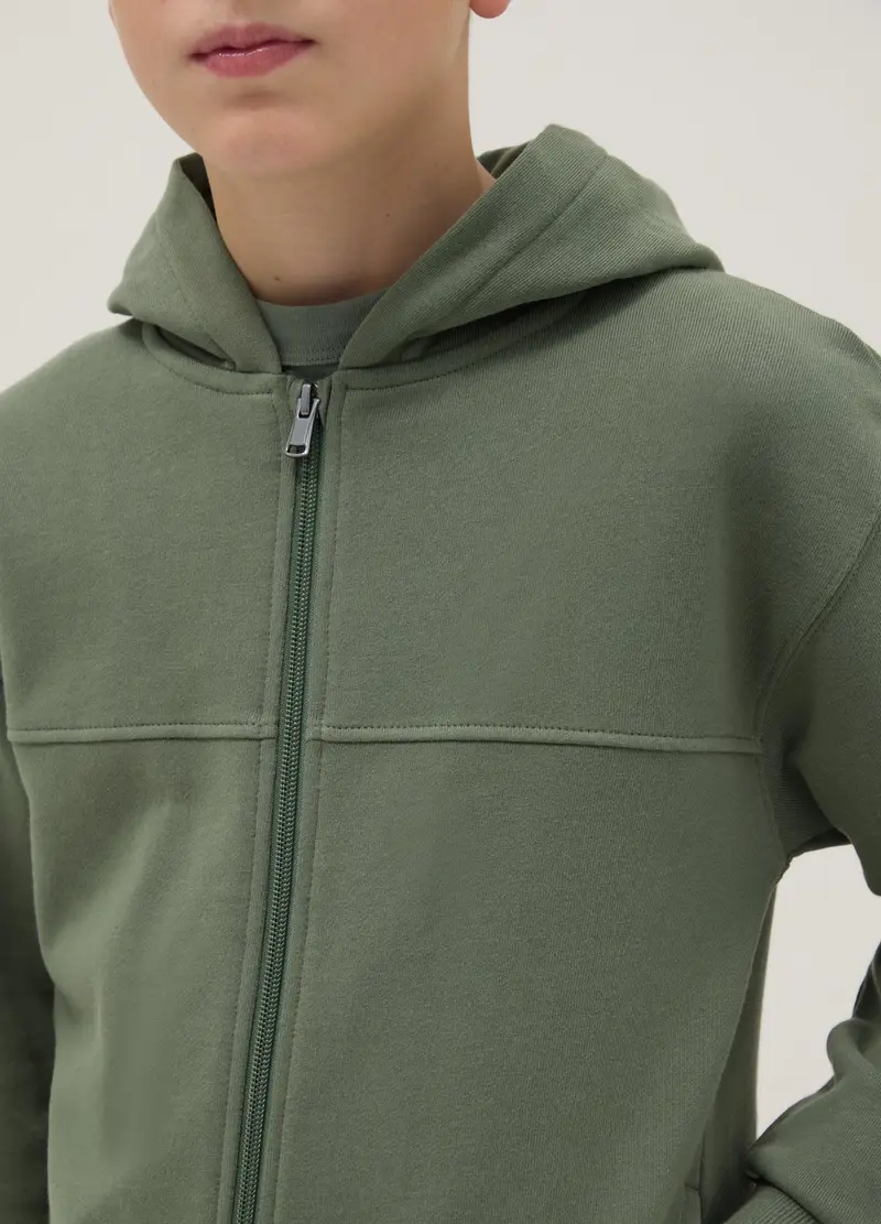 Felpa Verde Per Ragazzo In Puro Cotone Vestibilità Over Con Cappuccio E Zip, Bambino, Verde miniatura 3