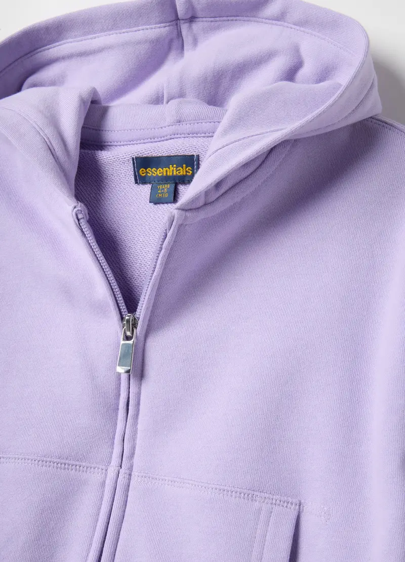 Felpa Viola Con Cappuccio E Zip Da Bambina In Puro Cotone Regular Fit, Viola miniatura 3