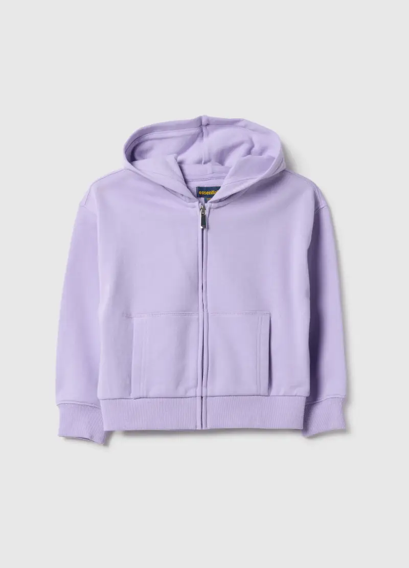 Felpa Viola Con Cappuccio E Zip Da Bambina In Puro Cotone Regular Fit, Viola
