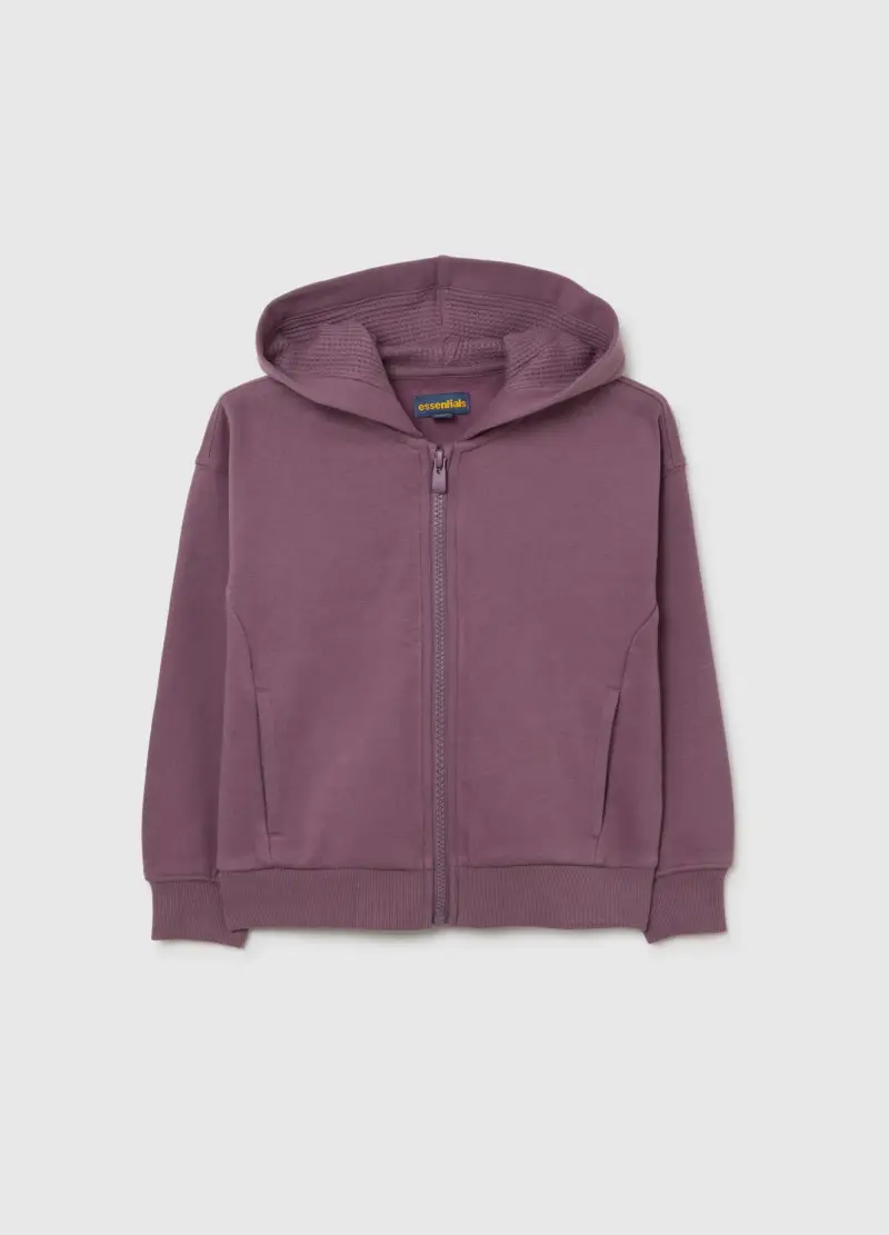 Felpa Viola Da Bambina In Puro Cotone Regular Fit Con Cappuccio E Zip, Viola