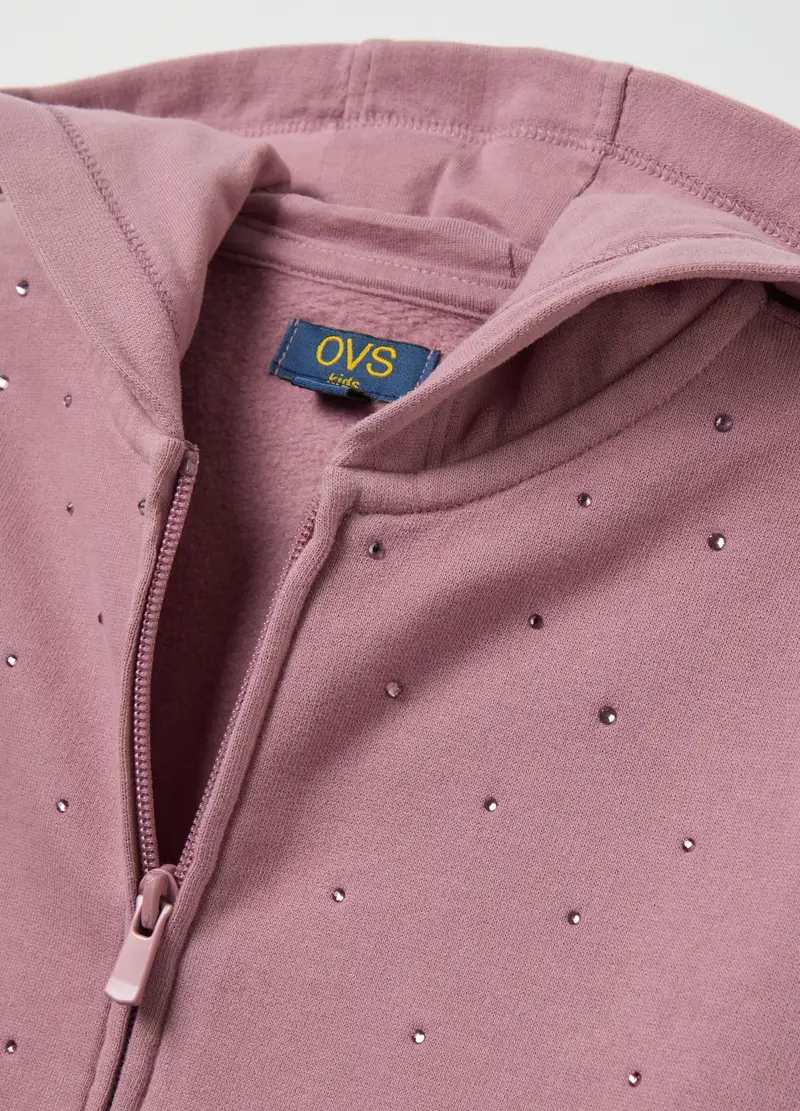 Full-zip Con Cappuccio E Strass, Bambina, Rosa miniatura 3