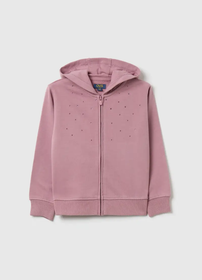 Full-zip Con Cappuccio E Strass, Bambina, Rosa