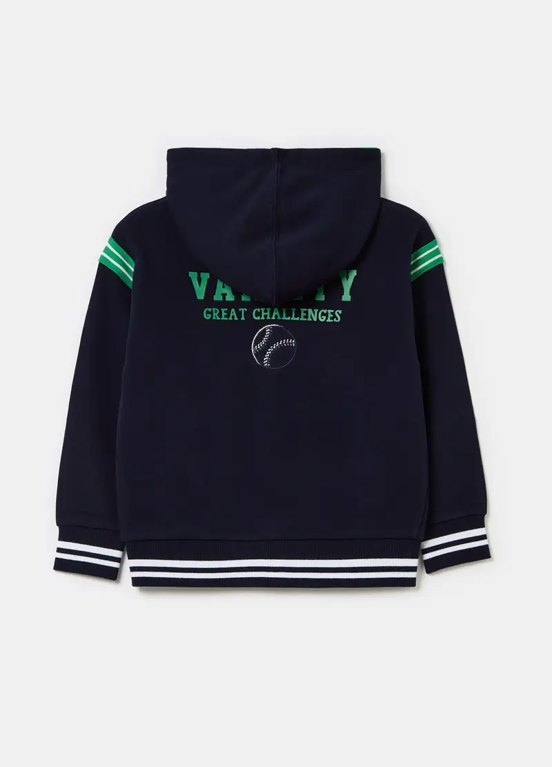 Full-zip Con Profili Rigati Stampa College, Bambino, Blu miniatura 2
