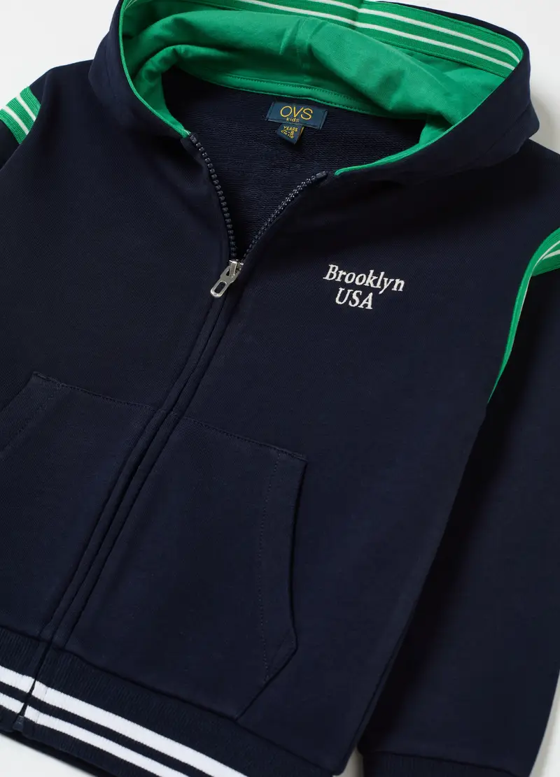 Full-zip Con Profili Rigati Stampa College, Bambino, Blu miniatura 3