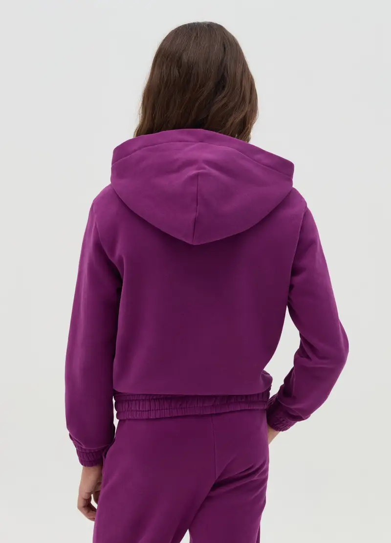 Full-zip Essential In Cotone Bio Con Cappuccio, Bambina, Viola miniatura 2