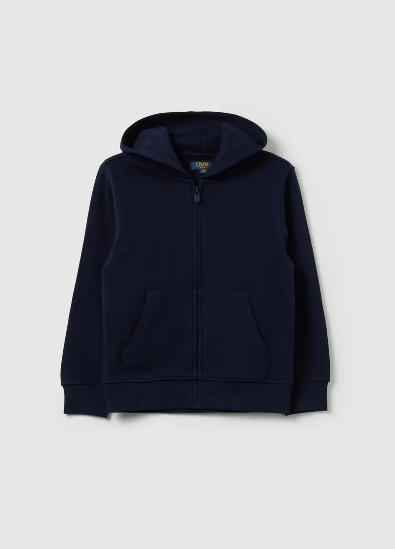 Full-zip Essential In Cotone Bio Con Cappuccio, Bambino, Blu