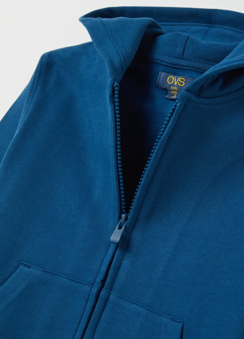 Full-zip Essential In Cotone Bio Con Cappuccio, Bambino, Blu miniatura 3