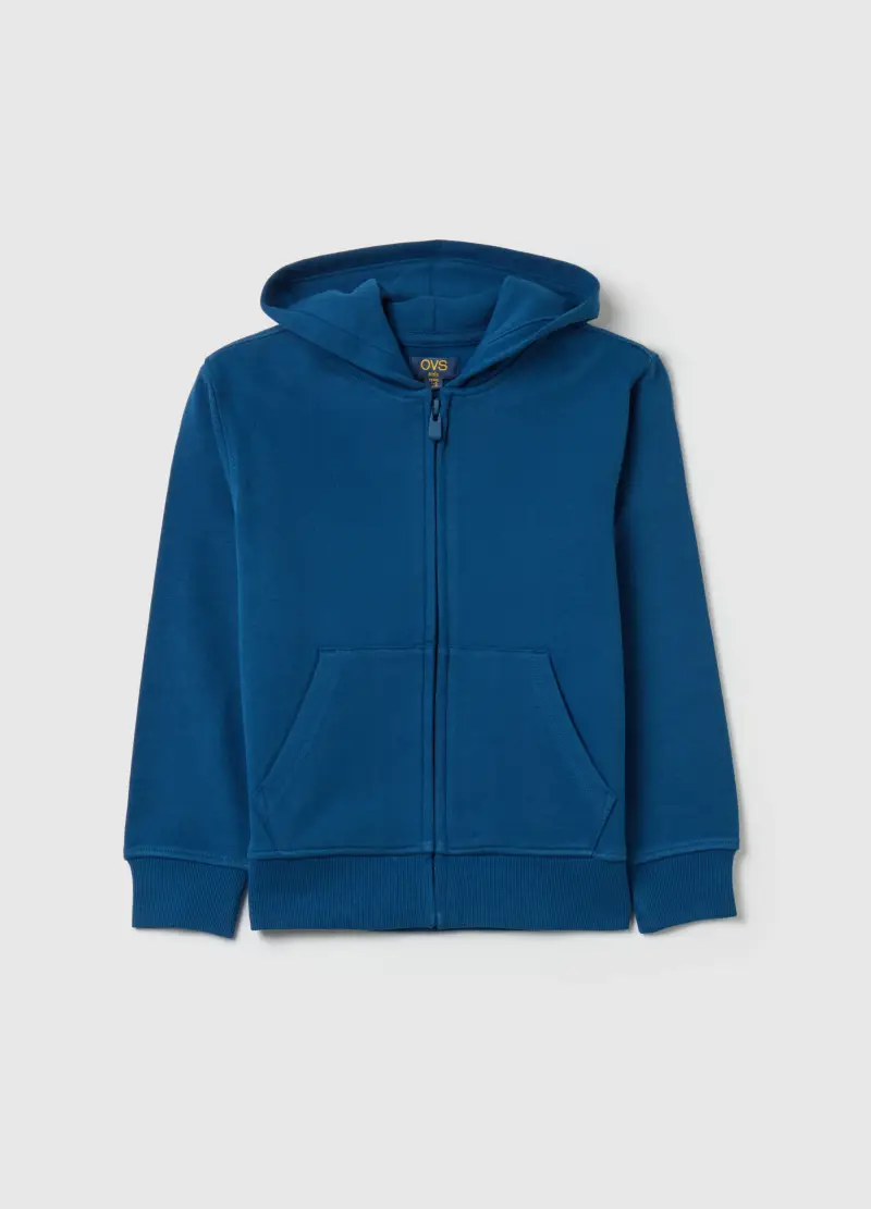 Full-zip Essential In Cotone Bio Con Cappuccio, Bambino, Blu