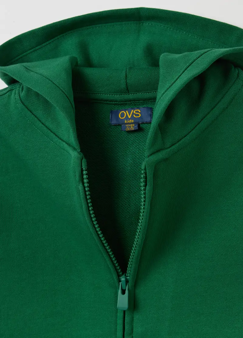 Full-zip Essential In Cotone Bio Con Cappuccio, Bambino, Verde miniatura 3