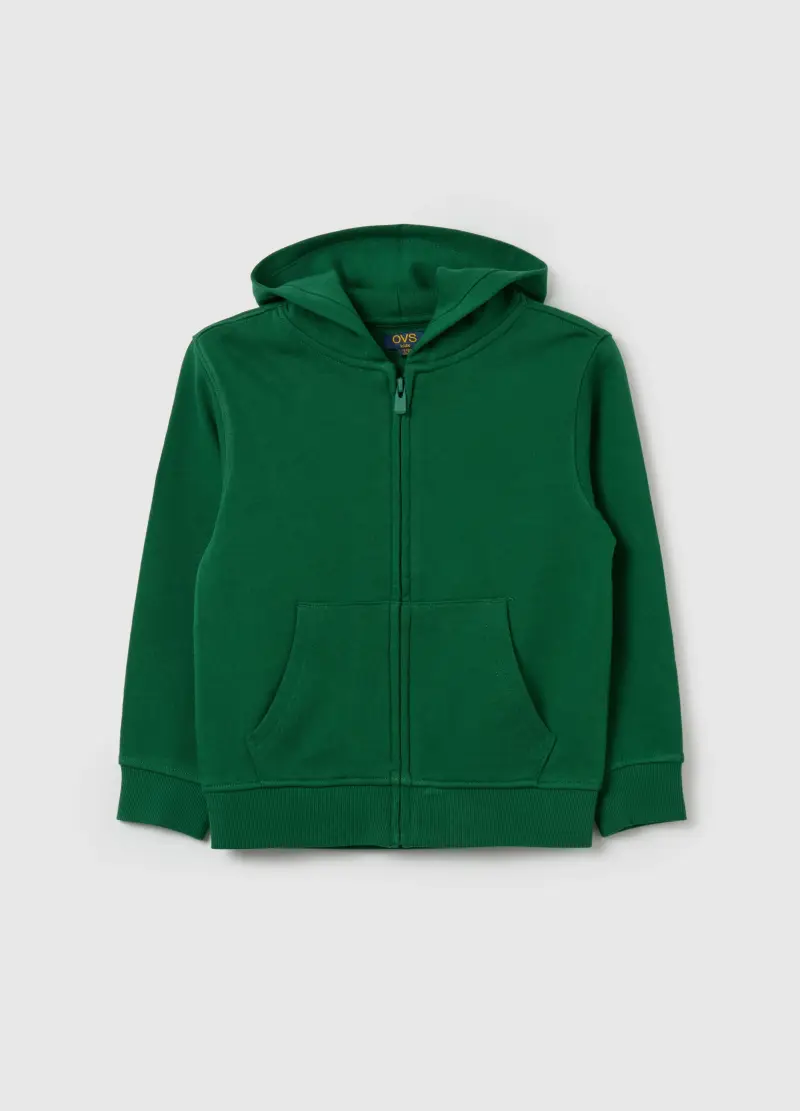 Full-zip Essential In Cotone Bio Con Cappuccio, Bambino, Verde