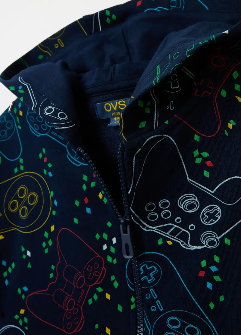 Full-zip In French Terry Con Cappuccio E Stampa, Bambino, Blu miniatura 3