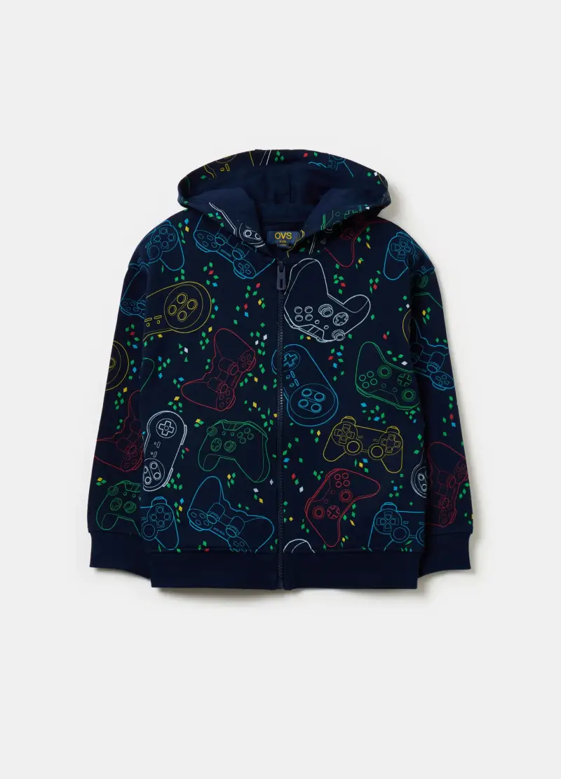 Full-zip In French Terry Con Cappuccio E Stampa, Bambino, Blu