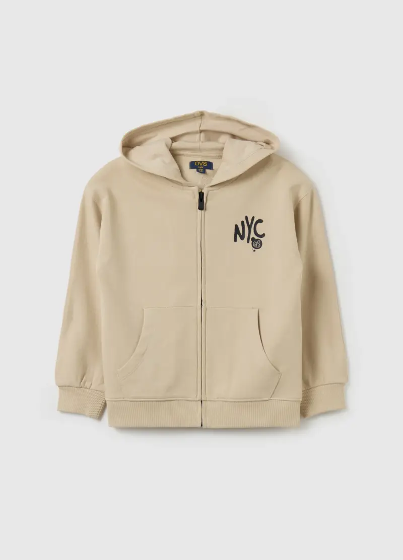 Full-zip In French Terry Con Stampa, Bambino, Beige