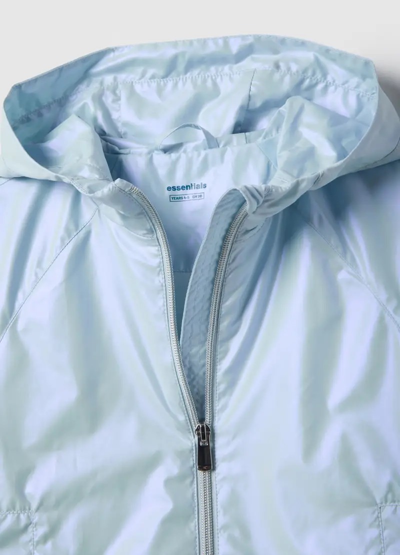 Giacca Azzurra Metallizzato Da Bambina Regular Fit Con Zip E Cappuccio, Azzurro miniatura 3