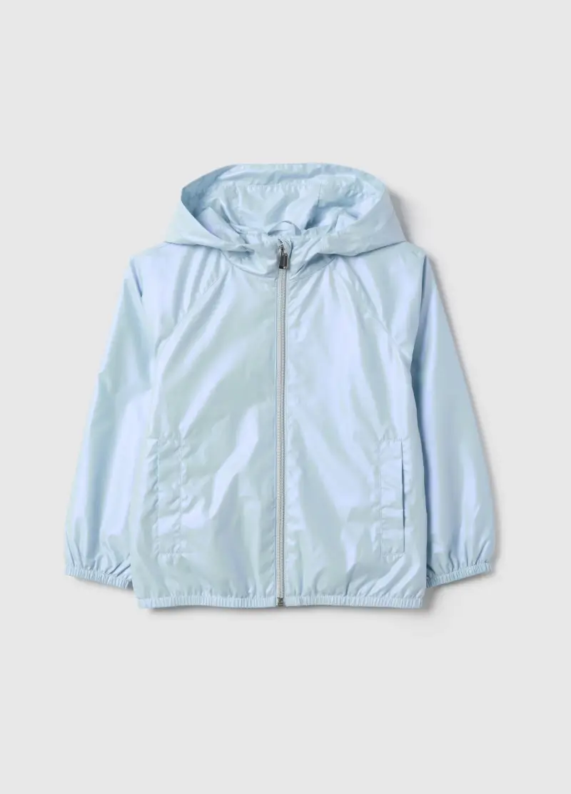 Giacca Azzurra Metallizzato Da Bambina Regular Fit Con Zip E Cappuccio, Azzurro