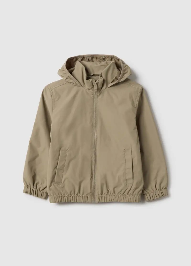 Giacca Beige Da Bambino Regular Fit Con Zip Integrale E Cappuccio, Beige