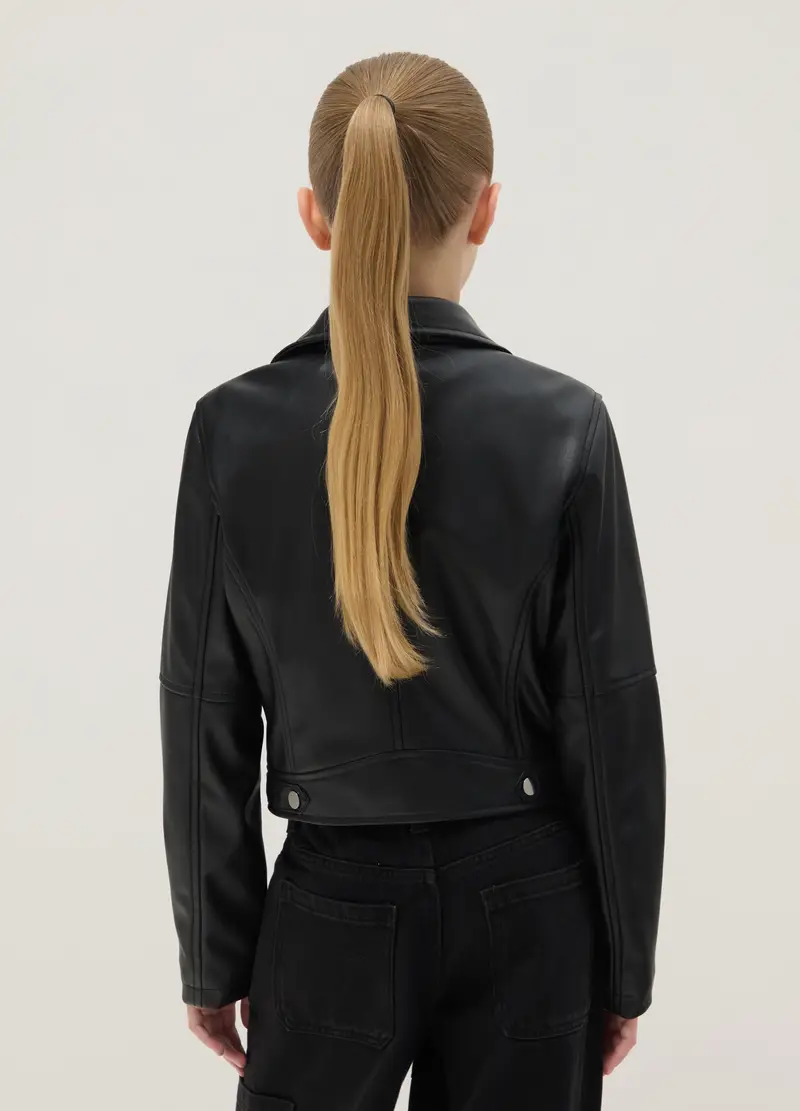 Giacca Biker Nera Da Ragazza Regular Fit Con Zip, Bambina, Nero miniatura 2