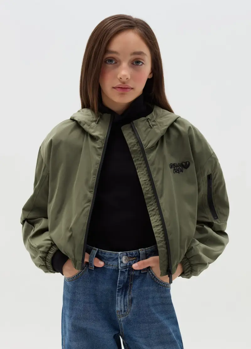 Giacca Crop Con Ricamo "urban Crew", Bambina, Verde