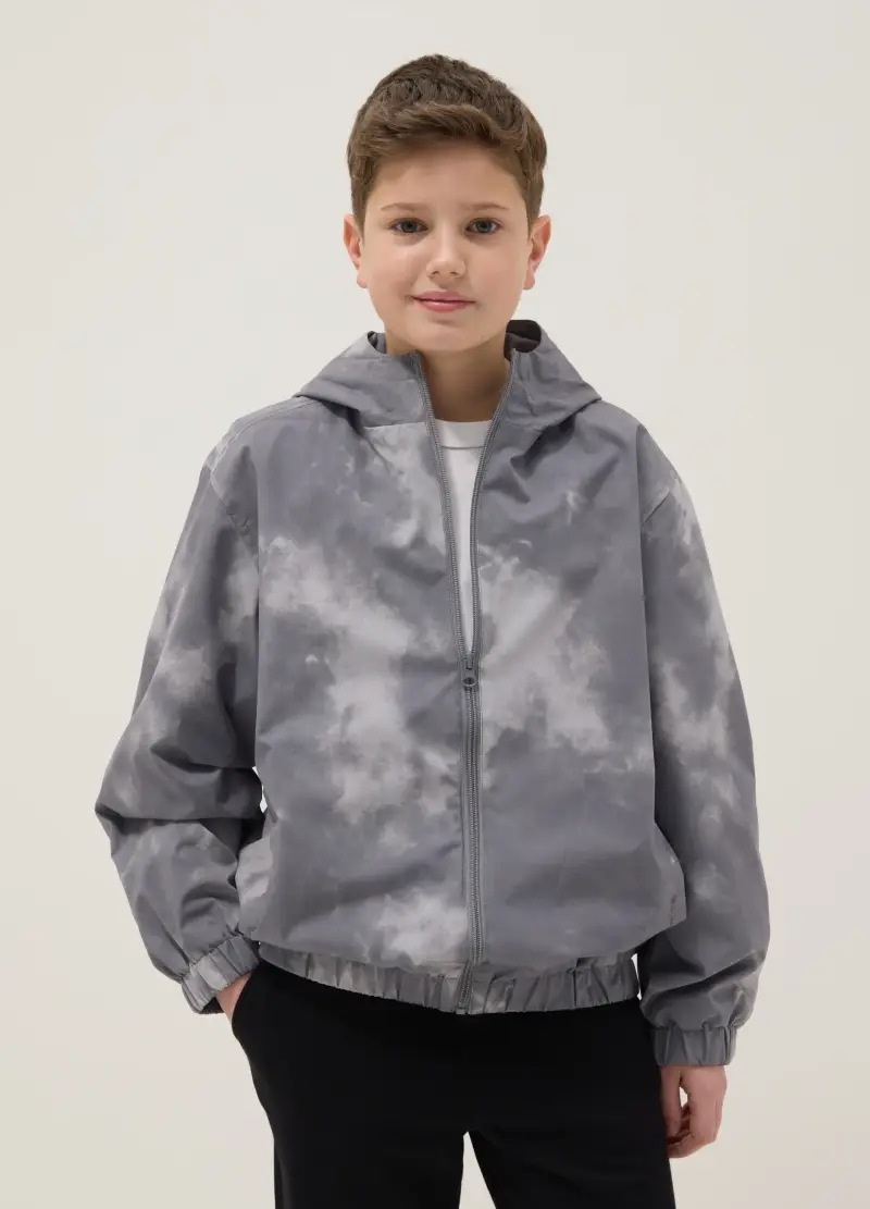Giacca Da Pioggia In Misto Grigio Regular Fit Con Cappuccio Da Ragazzo, Bambino, Multicolor