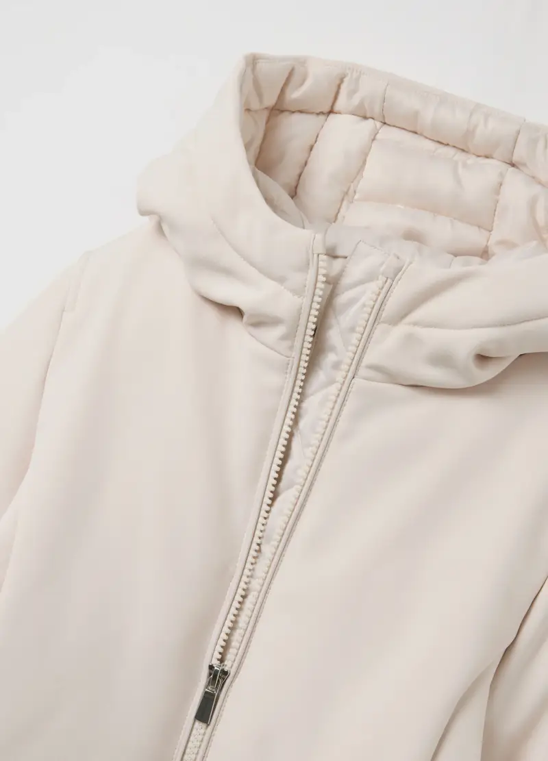 Giacca Imbottita Beige Da Bambina Regular Fit Con Cappuccio E Zip, Beige miniatura 3