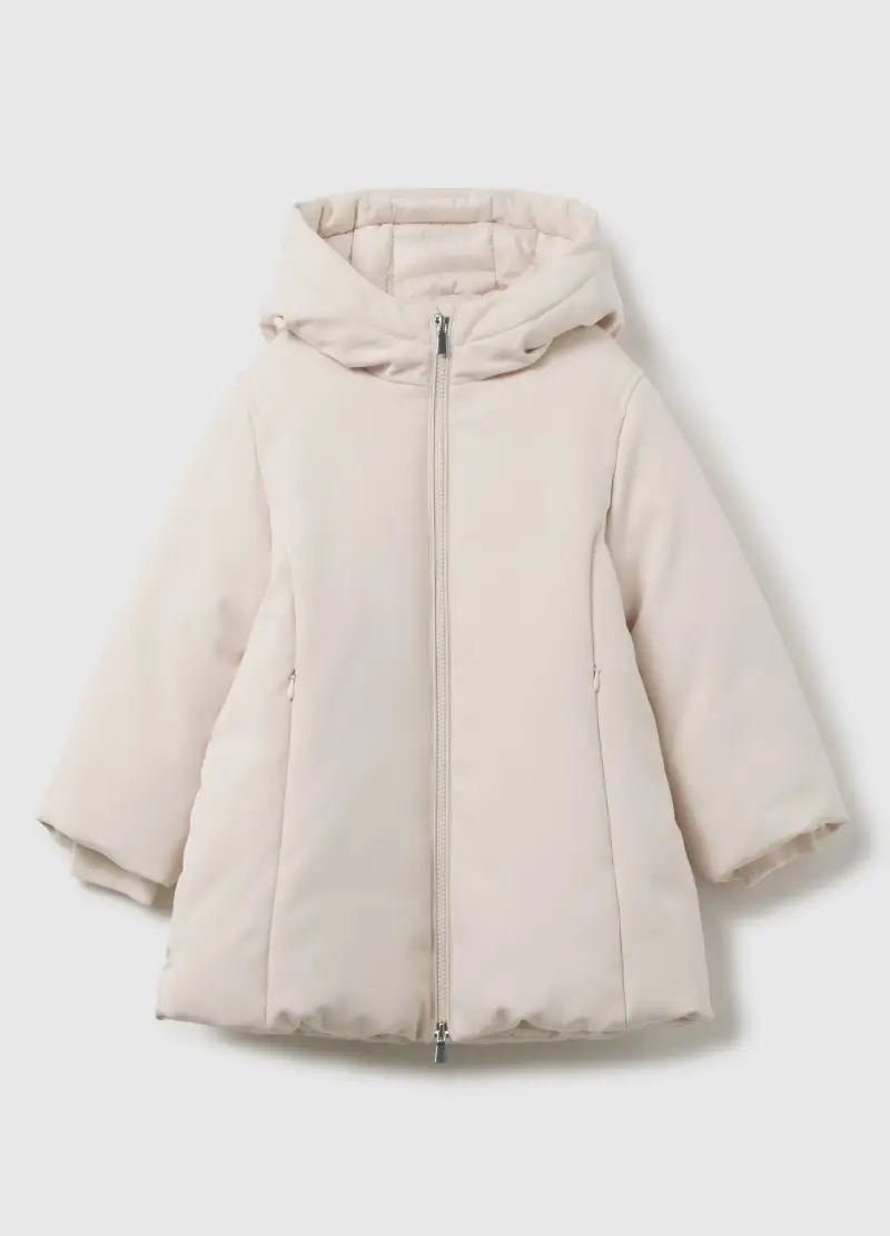 Giacca Imbottita Beige Da Bambina Regular Fit Con Cappuccio E Zip, Beige
