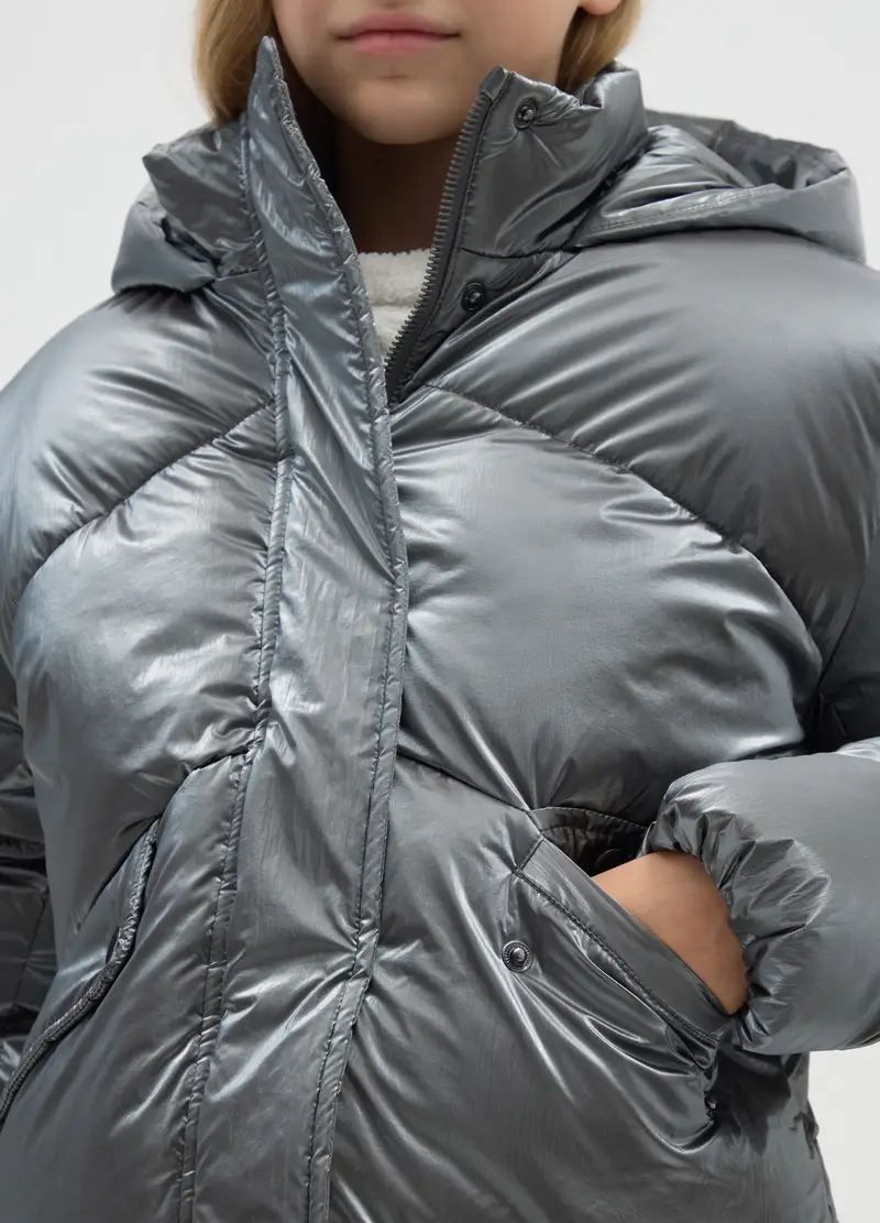 Giacca Imbottita Grigia Da Ragazza Regular Fit Con Cappuccio E Zip, Bambina, Grigio miniatura 3