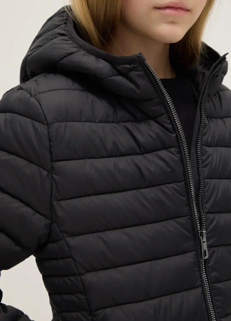 Giacca Imbottita Nera Da Ragazza Regular Fit Con Cappuccio, Bambina, Nero miniatura 3