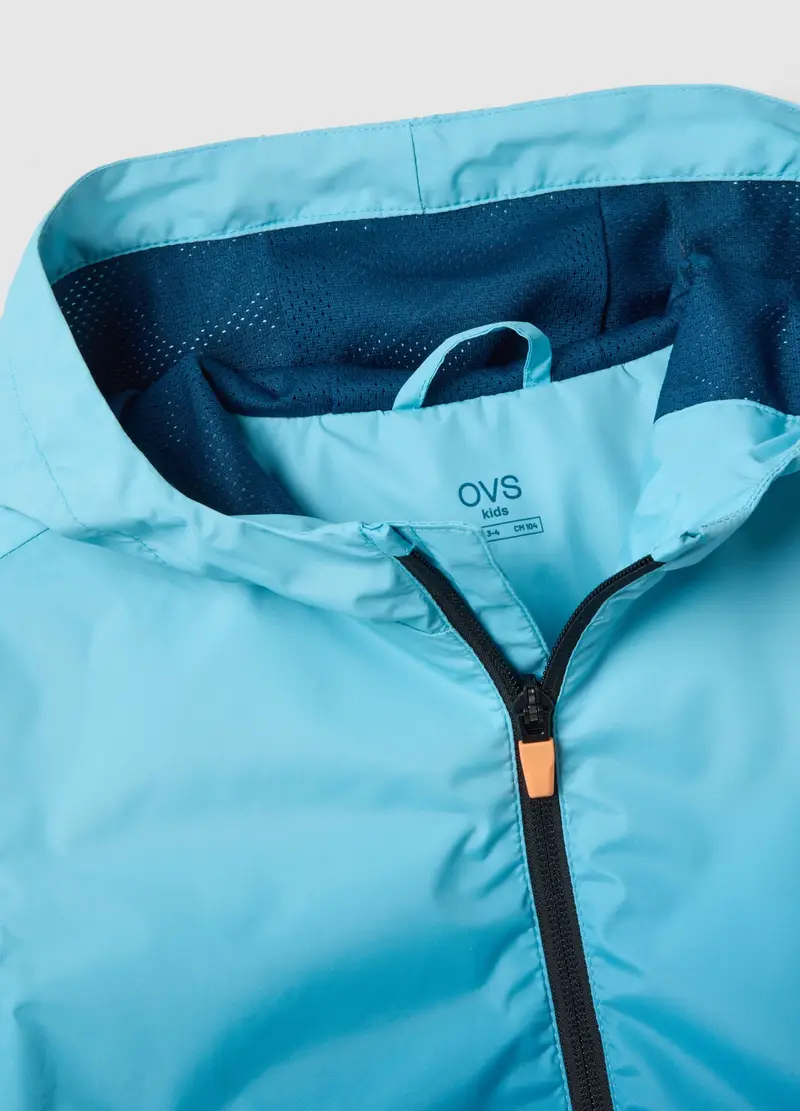 Giacca Impermeabile Azzurra Regular Fit Con Cappuccio E Zip Da Bambino, Azzurro miniatura 3